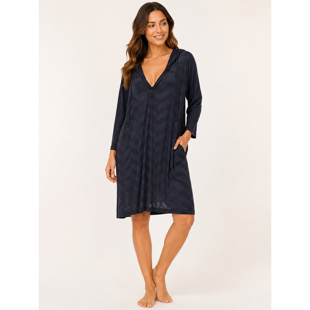 NWT The Balance Collection by Marika Black Chevron Hooded Cover-Up Dress L
